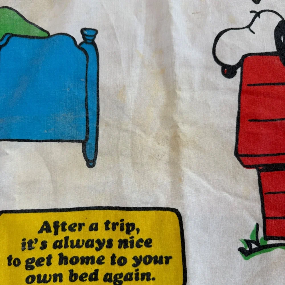 Vintage 1971 Peanuts Snoopy Charlie Brown Twin Flat Sheet JCPenney Muslin White